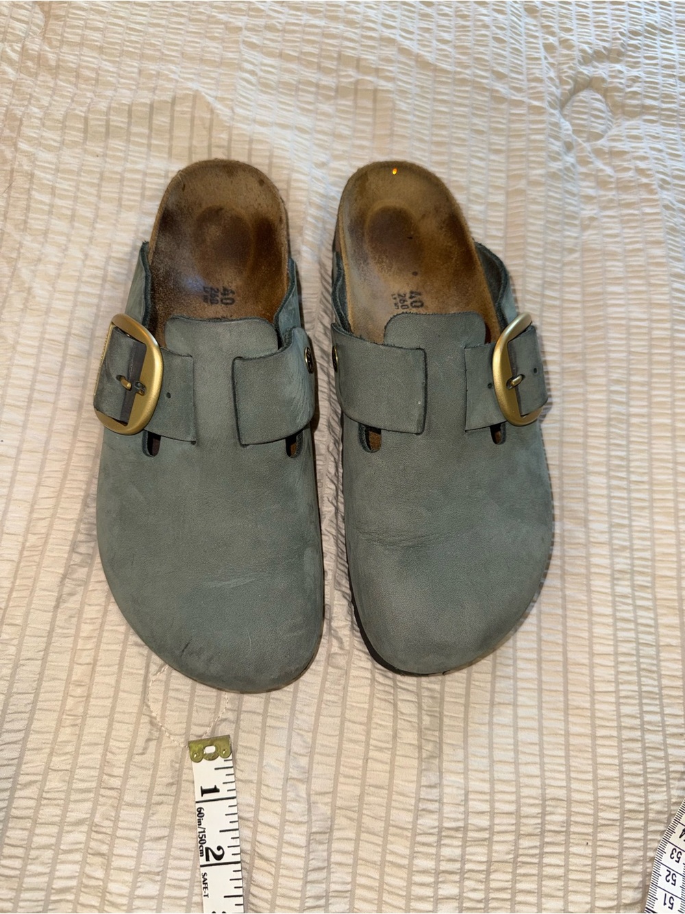 Birkenstock Green Leather Boston Clogs Big Buckle 40 - Picture 2 of 6